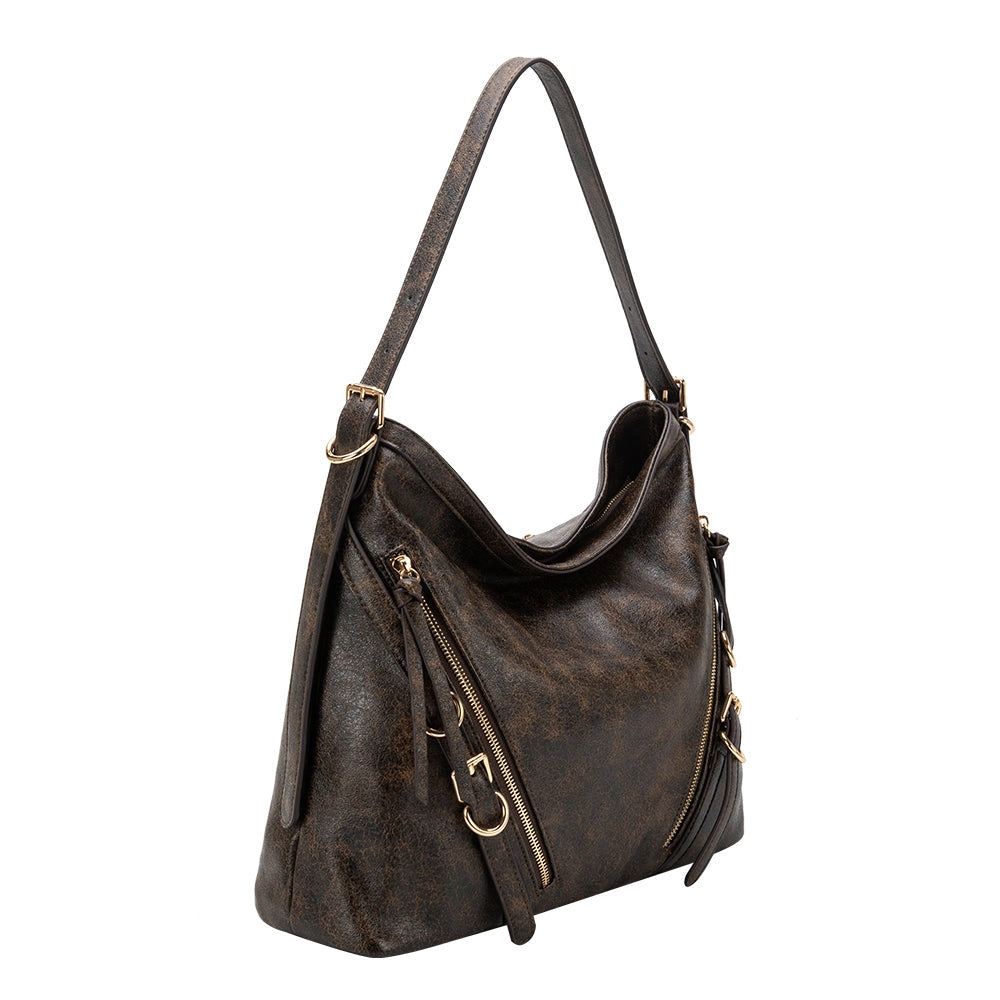 slone espresso recycled vegan shoulder bag