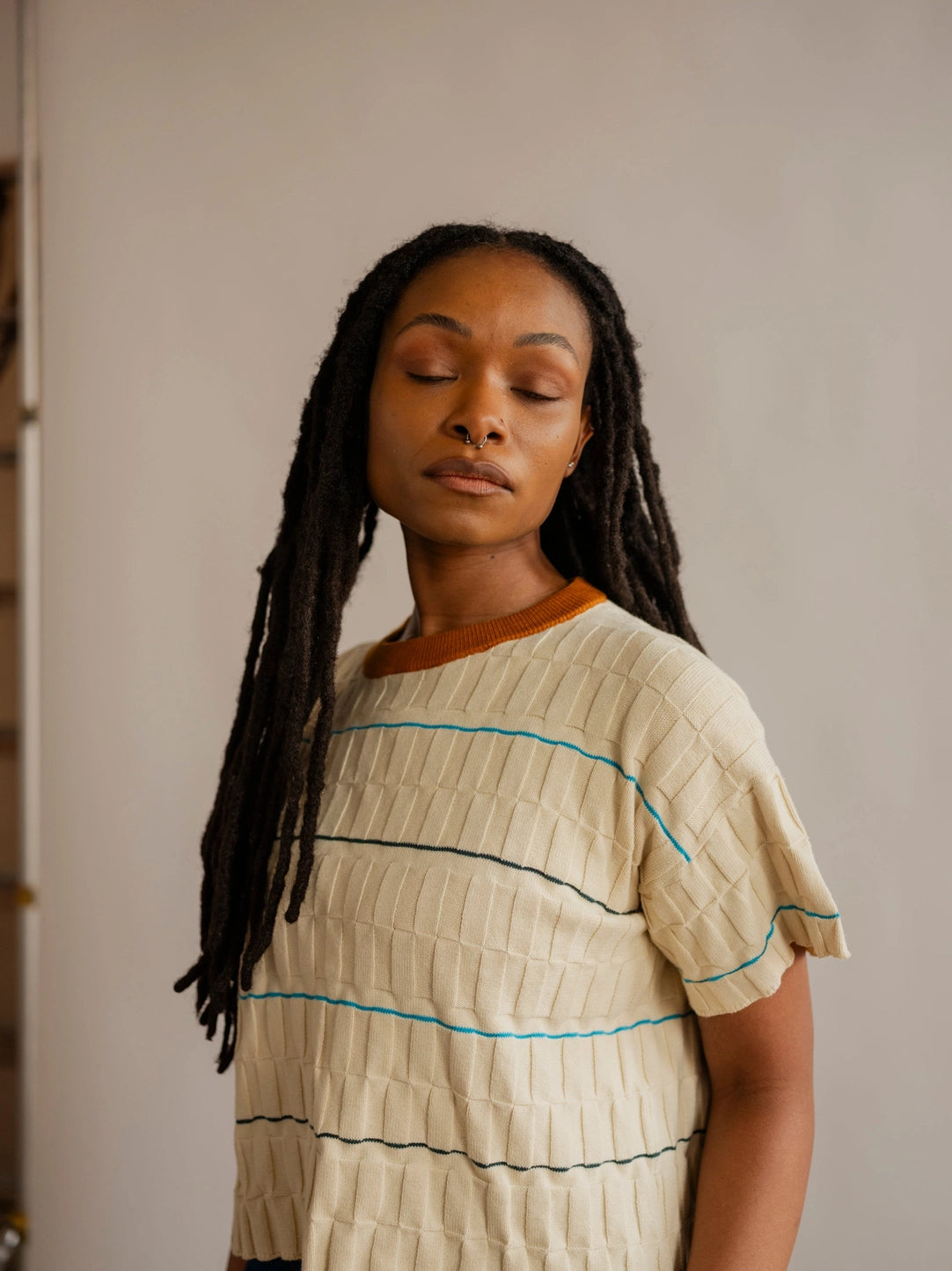 wiggle stripe knit grid tee