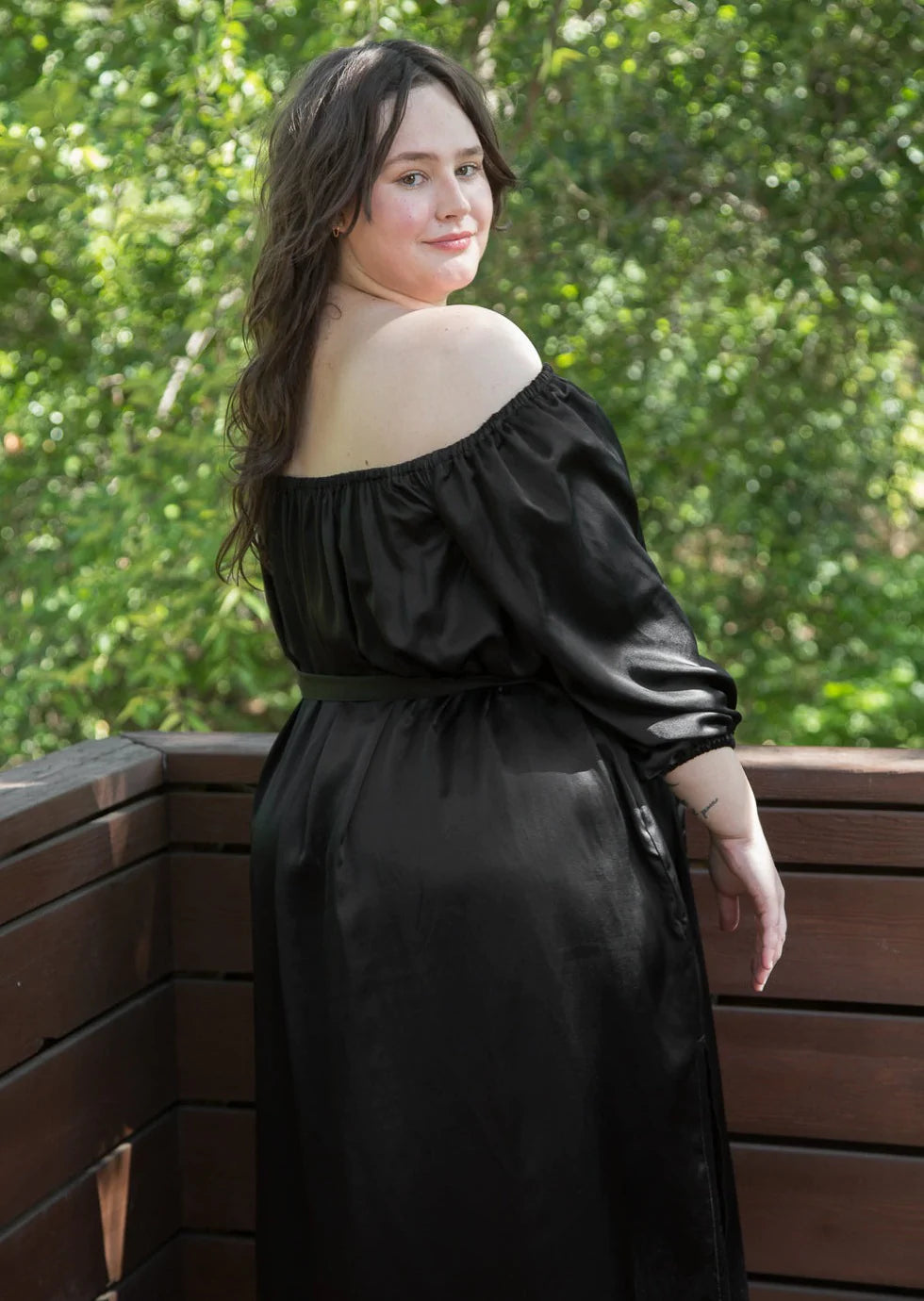 the cassatt dress in black silk charmeuse by miranda bennett studio