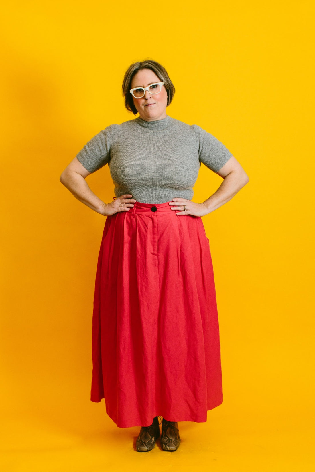 holly wears the mara hoffman tulay skirt with the 7115 by szeki mockneck tee and about arianne nico boots | a basic shop